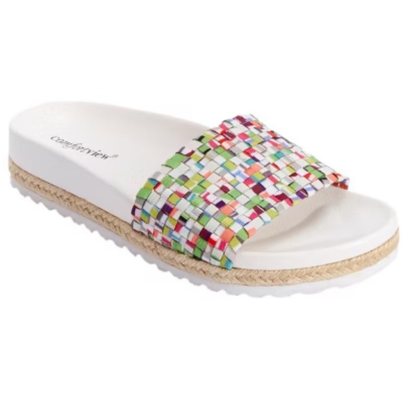 Comfortview Women's The Evie Footbed Sandal White Multicolor Sz 11M Slide Style - Picture 1 of 9